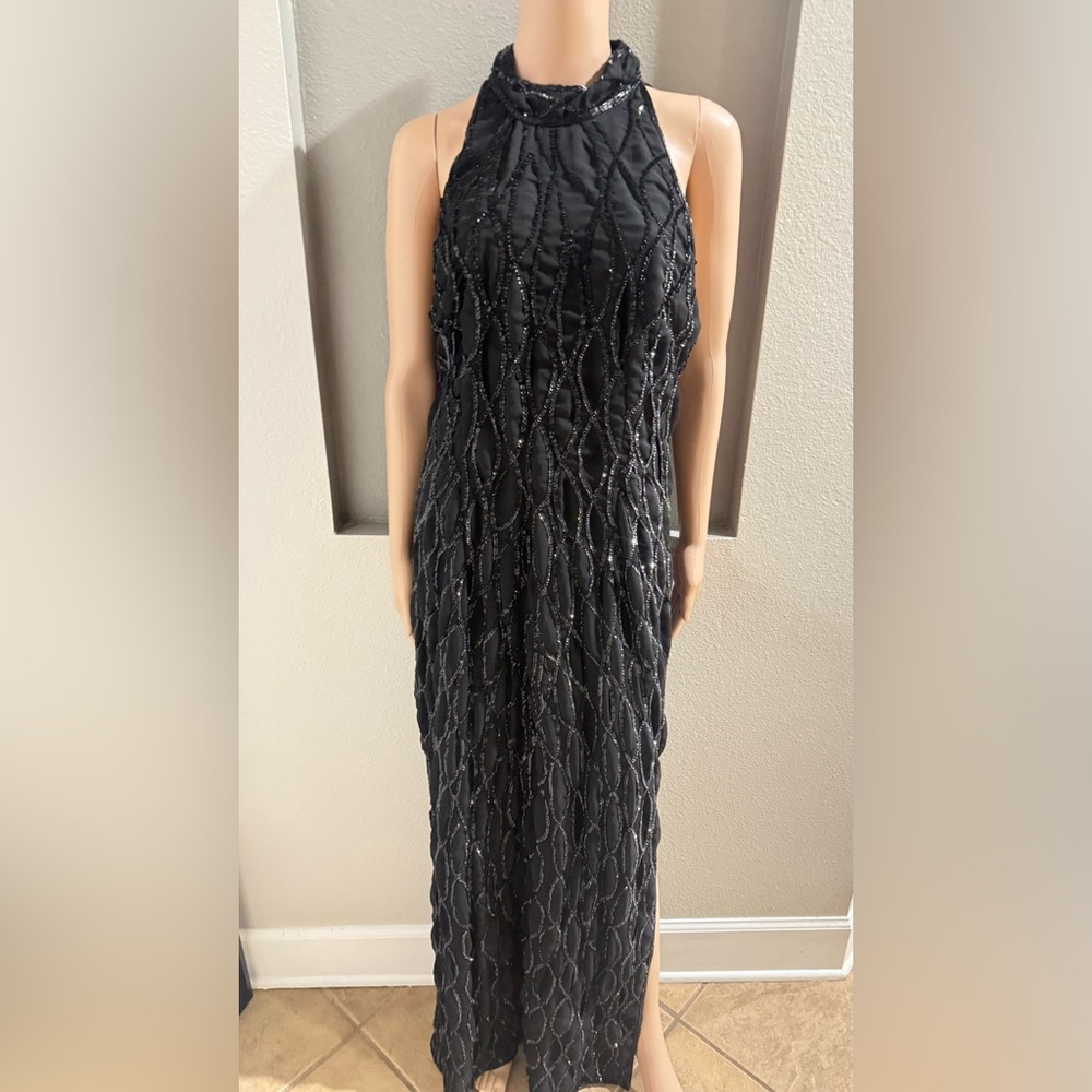 Allyson Whitmore Vintage Beaded Elegant Silk BeadedBlack Sleeveless Dress - Picture 5 of 7